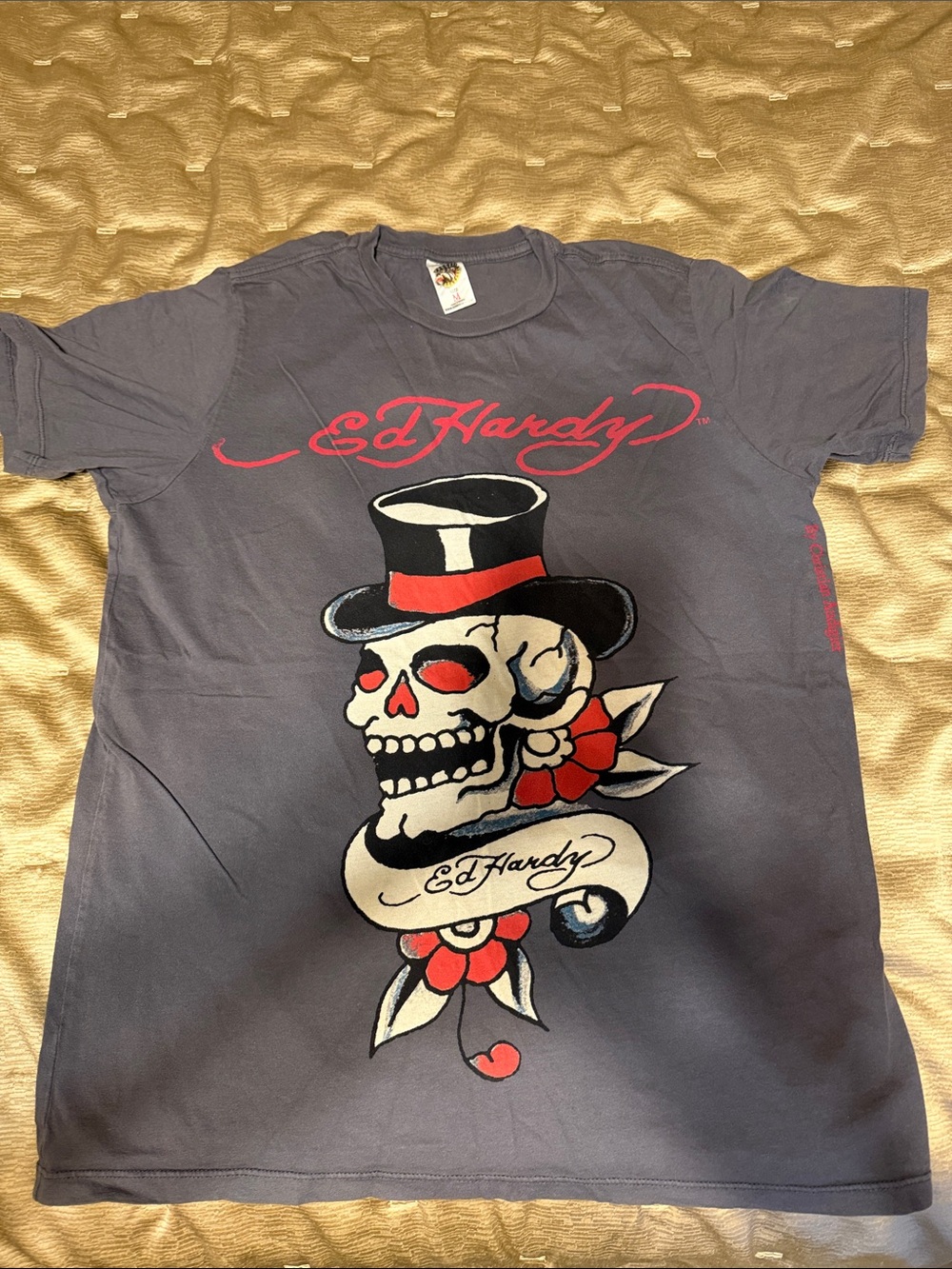 Ed Hardy Short-Sleeve Graphic Tee in Charcoal with Red and White Accents